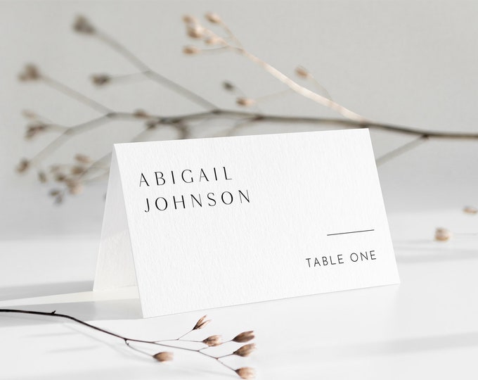 Modern Place Card Template, Printable Minimalist Simple Wedding Escort Card & Meal Option, INSTANT DOWNLOAD, Editable, Templett #0026B-204PC