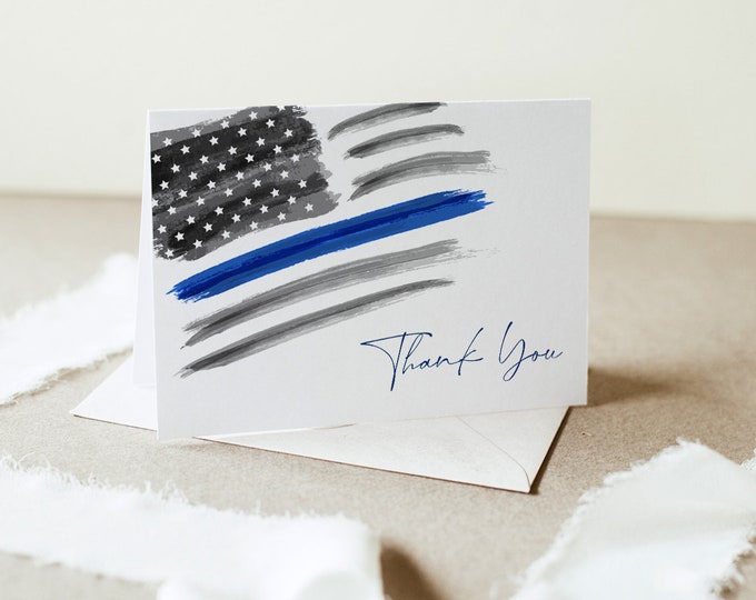 American Flag Thank You Folded and Flat Card Printable, Patriotic, Law Enforcement, Military, Editable Template, Templett #0037-214TYC