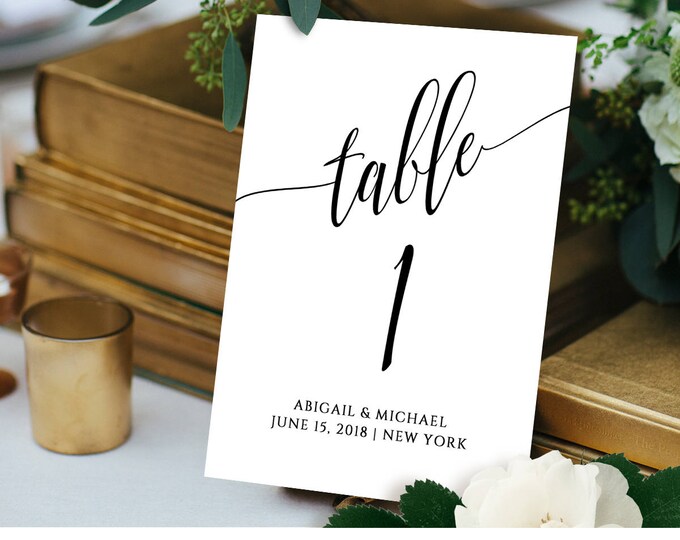 Wedding Table Number Card Template, Calligraphy, Editable, Printable, Instant Download, DIY Table Seating Card, 4x4 and 5x7, #020-112TC