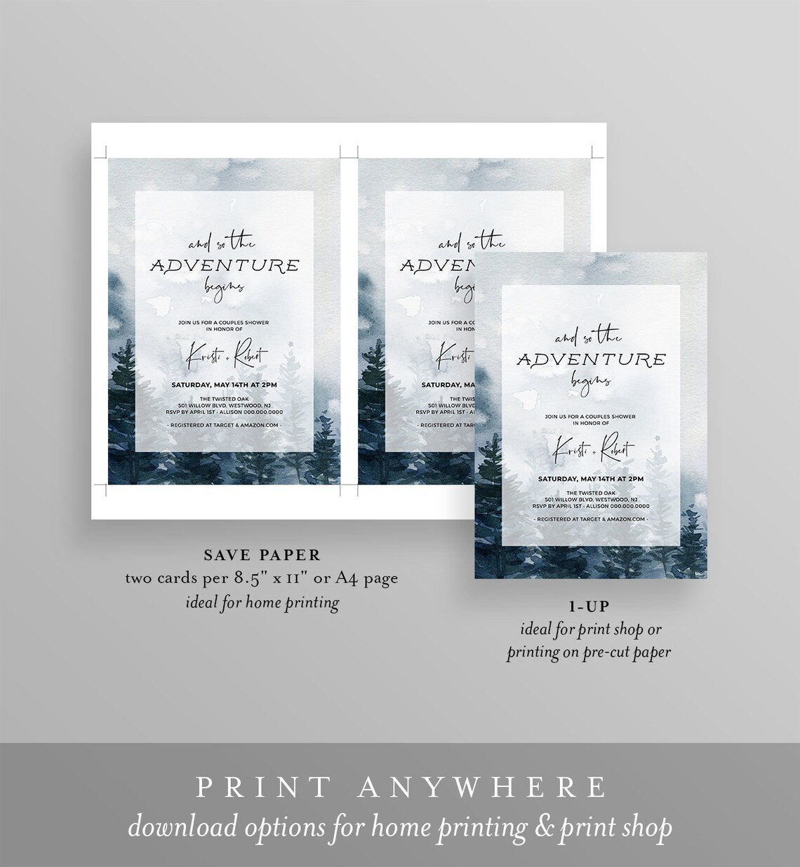 Couples Shower Invitation Template Editable Rustic Winter - Etsy