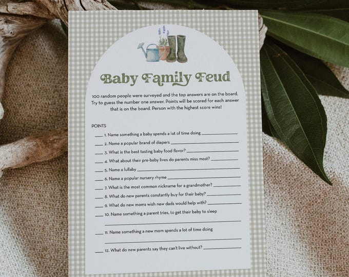 Baby Family Feud Game, Locally Grown Baby Shower Game, Gender Neutral, Garden, Editable Template, Instant Download, Templett #0059-06BAG