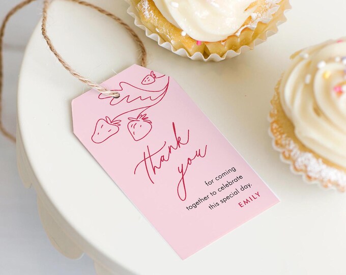 Fresh Market Strawberry Favor Tag Template, Thank You Tag, Baby Shower Tag, Birthday, Instant Download, Editable Text, Templett #0058B-253FT
