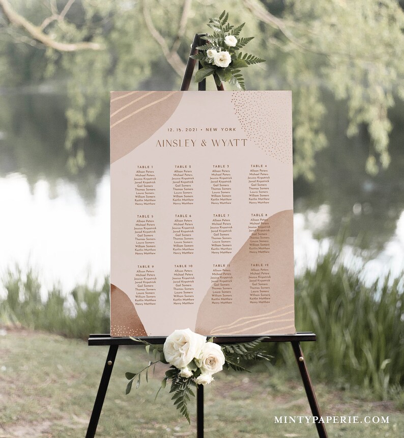 Modern Earthy Seating Chart Poster, Printable Abstract Art Wedding ...