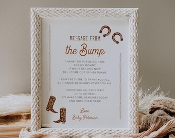 Message from the Bump Sign, Western Baby Shower Template, Editable Message from Baby, Printable, Instant Download, Templett #0040-18S
