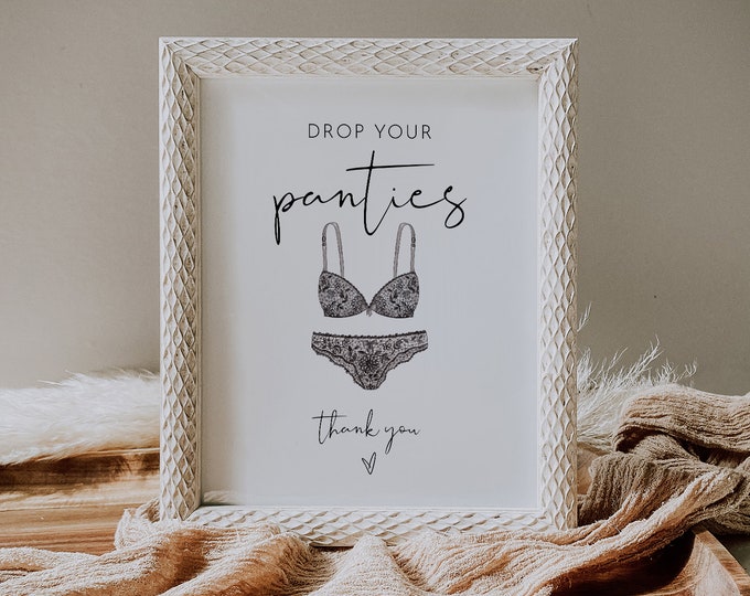 Drop Your Panties Sign, Panty Game, Lingerie Shower, Minimalist Bridal Shower, Bachelorette Party, Editable Template, Templett #0031-75S