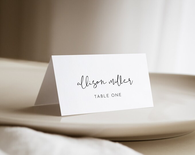 Modern Place Card Template, Printable Minimalist Edgy Wedding Escort Card & Meal Option, Instant Download, Editable, Templett #0031-217PC