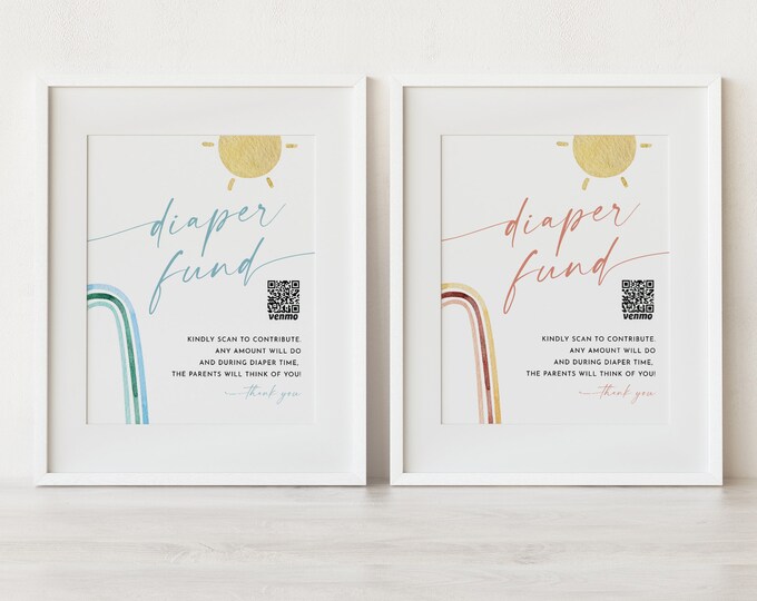 Diaper Fund Sign, Venmo Baby Shower Sign, Rainbow Baby Shower Cash Gift, Editable Template, Instant Download, Templett, 8x10 #0055-59S