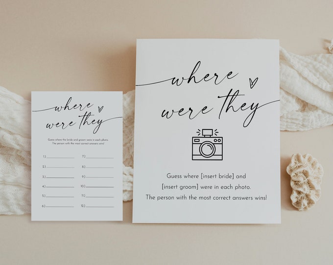 Where Were They Bridal Shower Game Template, Couples Photo Game, Minimalist Bridal Shower, Editable, Instant Download, Templett #0034W-14BRG