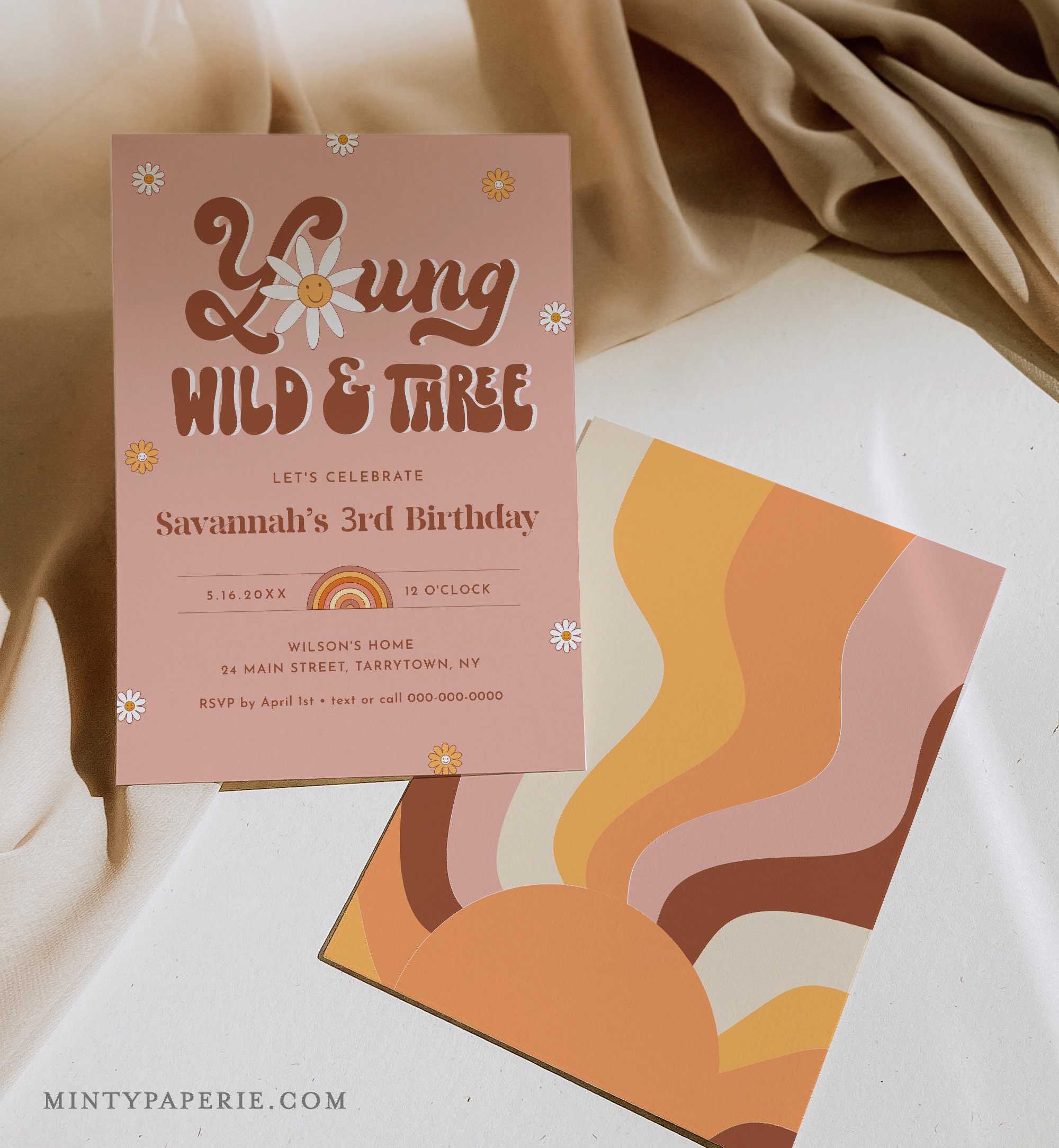 Editable Groovy Young Wild and Three 3rd Birthday Invite -  Norway