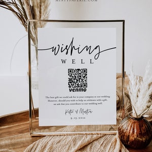 Wishing Well Sign, Honeymoon Fund Card, QR Wedding Fund Insert, Venmo Wedding Cash Gift, Editable Template, Instant, Templett #0009-87S