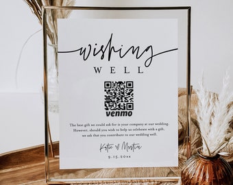 Wishing Well Sign, Honeymoon Fund Card, QR Wedding Fund Insert, Venmo Wedding Cash Gift, Editable Template, Instant, Templett #0009-87S