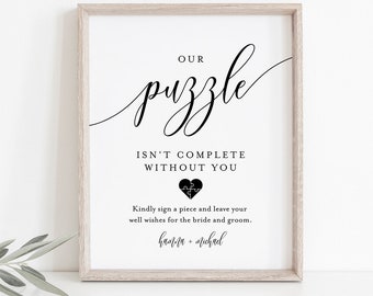 Puzzle Guestbook Sign, Wedding Jigsaw Puzzle Piece Sign, Editable Template, Minimalist, Printable, Instant Download, Templett, 8x10 #008-36S