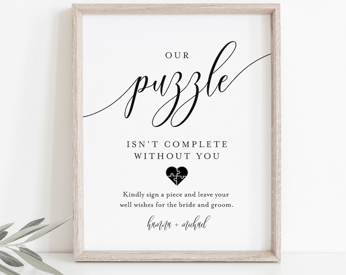 Puzzle Guestbook Sign, Wedding Jigsaw Puzzle Piece Sign, Editable Template, Minimalist, Printable, Instant Download, Templett, 8x10 #008-36S