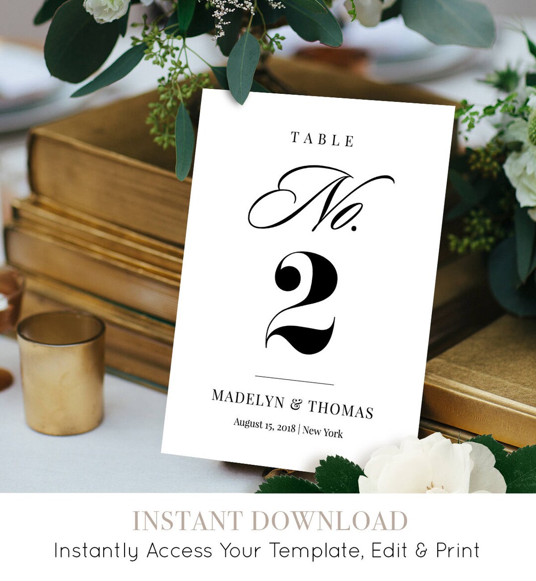 Table Number Card Template, Printable Wedding Table Number, DIY Reception Table Card, 100% ...
