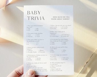 Baby Shower Trivia Game, Baby Trivia Game, Minimalist Baby Shower, Gender Neutral, Editable Template, Instant, Templett, 5x7 #0026B-01BAG