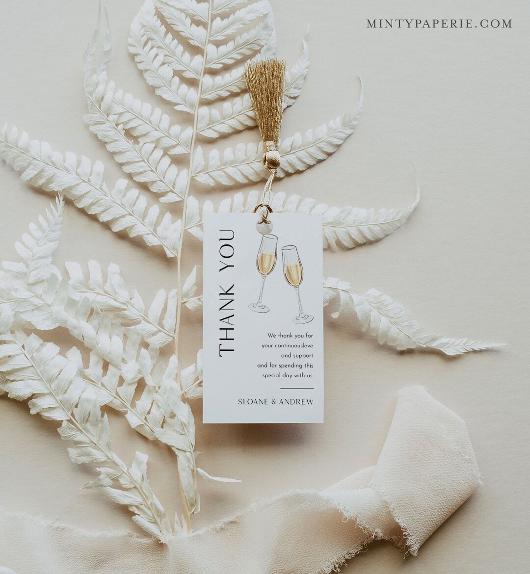 Champagne Favor Tag for Bridal Shower or Wedding, Modern, Minimal Thank ...