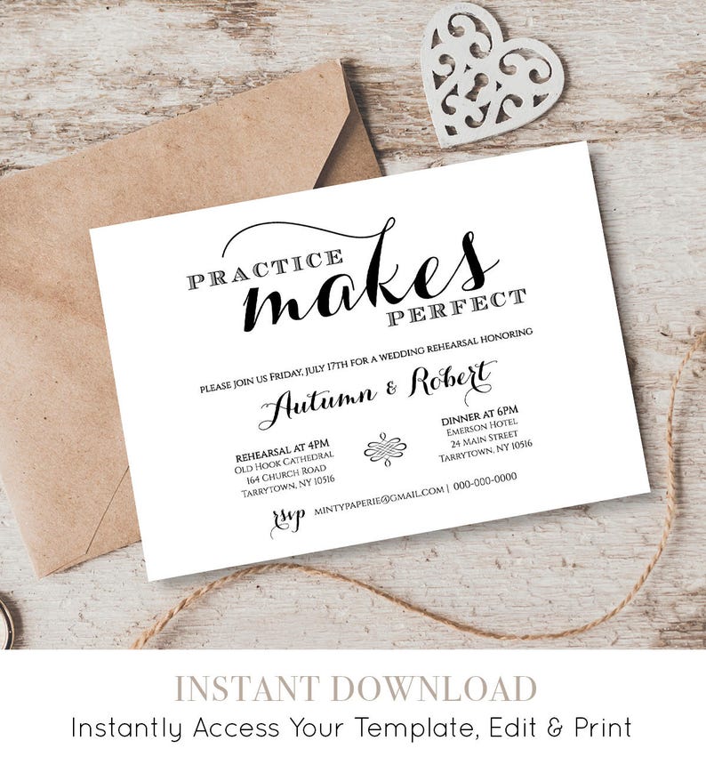 Wedding Rehearsal Dinner Invitation Template, INSTANT DOWNLOAD, Printable Wedding Rehearsal Invite, Fully Editable Template Digital 201RD image 1