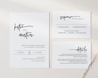 Modern Wedding Invitation Set, Simple, Minimalist, Basic Wedding Invite, RSVP, Detail, Editable Template, Instant Download, Templett #0009B