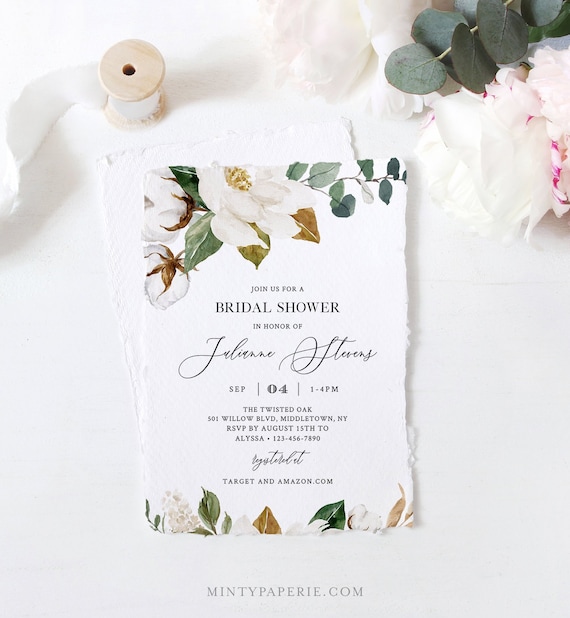Trendy Bridal Invite Printable Magnolias Bridal Shower invitation Watercolour Floral Bridal Invitation Elegant Bridal Invitation Flowers