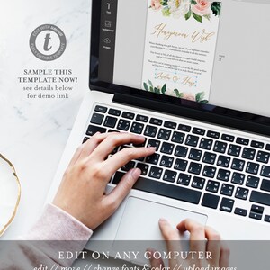 Honeymoon Wish Printable, INSTANT DOWNLOAD, Self-Editing Template, 100% Editable, Honeymoon Fund Card, Blush Florals & Greenery #043-114EC image 4