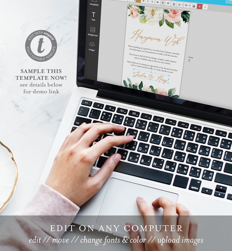 Honeymoon Wish Printable, INSTANT DOWNLOAD, Self-Editing Template, 100% Editable, Honeymoon Fund Card, Blush Florals & Greenery #043-114EC image 4