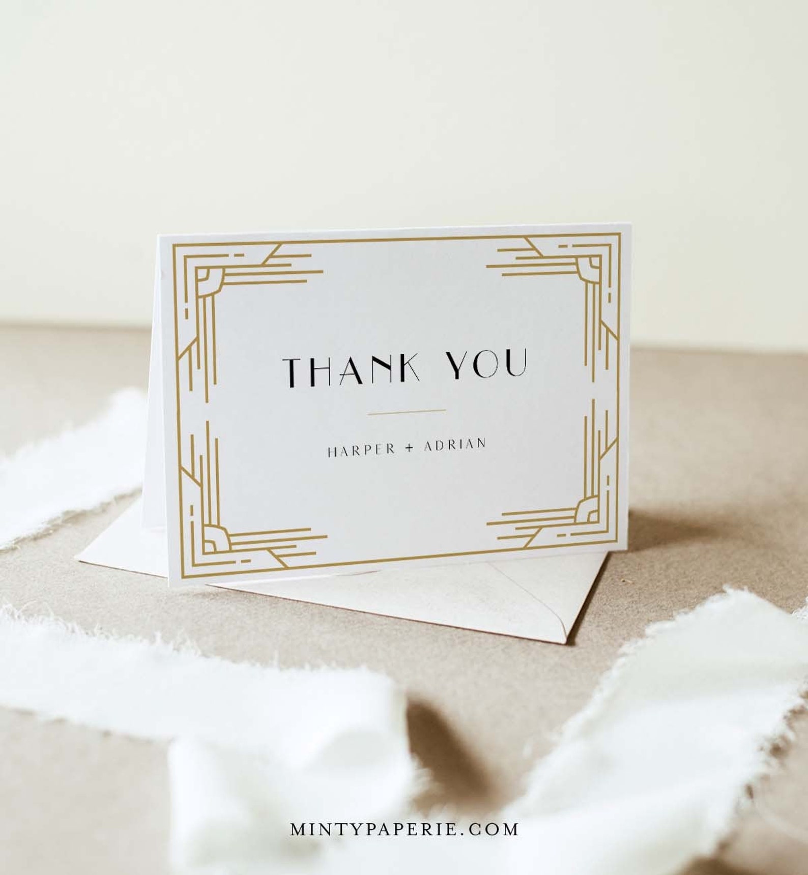 Art Deco Thank You Folded Card Printable Minimal Wedding / Etsy