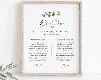 Greenery Wedding Vow Keepsake Wall Art, 1st Year Anniversary Gift, Paper, Editable Template, INSTANT DOWNLOAD, 8x10, 11x14, 16x20 #082-204LS