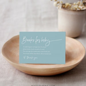 Bücher für Baby Karte, Baby Blue Book Anfrage, Boho-Dusche-Einladungs-Bucheinlage, 100% bearbeitbarer Text, Instant, Templett #0009D-148BFB