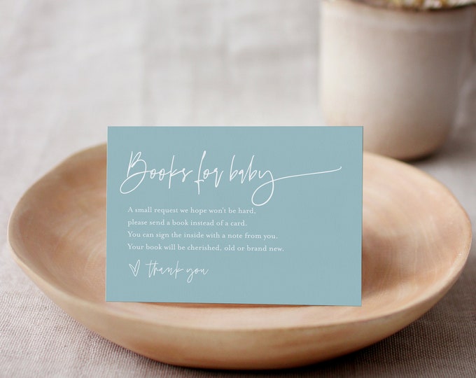 Books for Baby Card, Baby Blue Book Request, Bohemian Shower Invitation Book Insert, 100% Editable Text, Instant, Templett #0009D-148BFB
