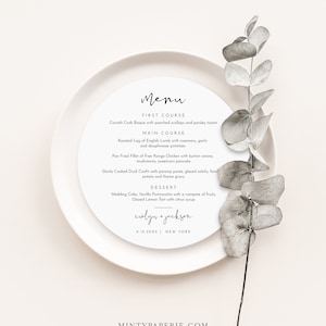 Round Minimalist Menu Template, Printable Modern & Simple Wedding Dinner Menu Square Card, 100% Editable, Instant, Templett #0031-216WM