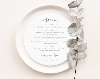 Round Minimalist Menu Template, Printable Modern & Simple Wedding Dinner Menu Square Card, 100% Editable, Instant, Templett #0031-216WM