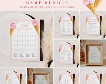 Ice Cream Bridal Shower Game Bundle, 36 Games, the Scoop, Wedding Shower Games, Editable Template, Instant Download, Templett #0035-BGB