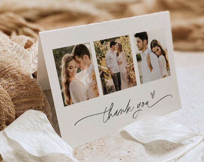 Wedding Photo Thank You Card, Minimalist, Flat and Folded Thank You Card Template, Editable, Instant Download, Templett, 5x7 #0032-208TYC