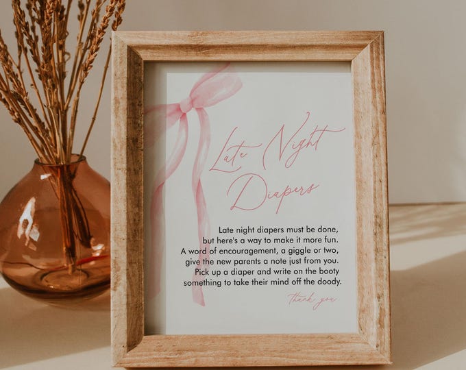 Late Night Diapers Sign, Wildflower Baby Shower Game, Diaper Notes, Gender Neutral, Editable Template, Instant, Templett #0057-21BAG
