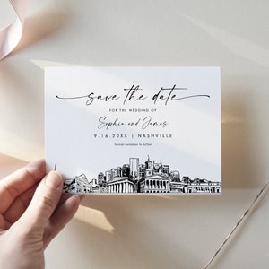 Nashville Skyline Save the Date, Destination Wedding Nashville Wedding Date, Editable Template, Instant Download, Templett, 5x7 #0047-212SD