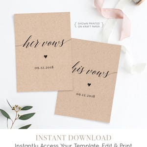 His and Her Wedding Vow Template, Personalized Vow Booklet, Custom Wedding Vows, Printable, 100% Editable, 5x7 Folded Card, Templett 034-WV image 2