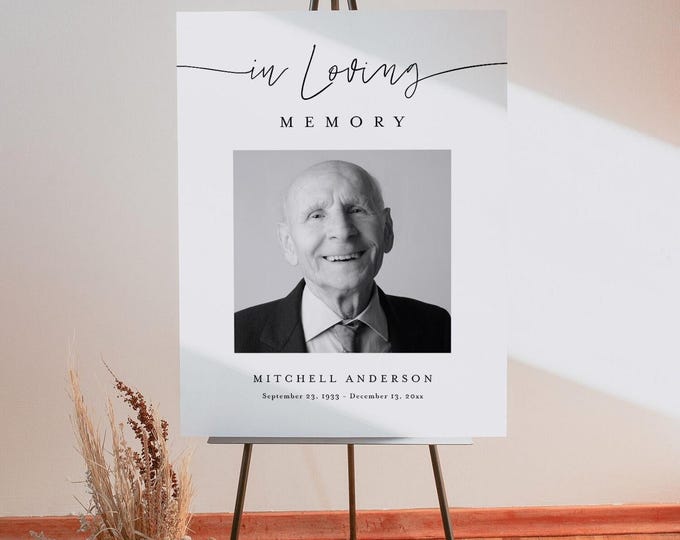 Funeral Memorial Sign, Minimalist Funeral Welcome Poster, Loving Memory, 100% Editable Template, Instant Download, Templett #0009-242LS