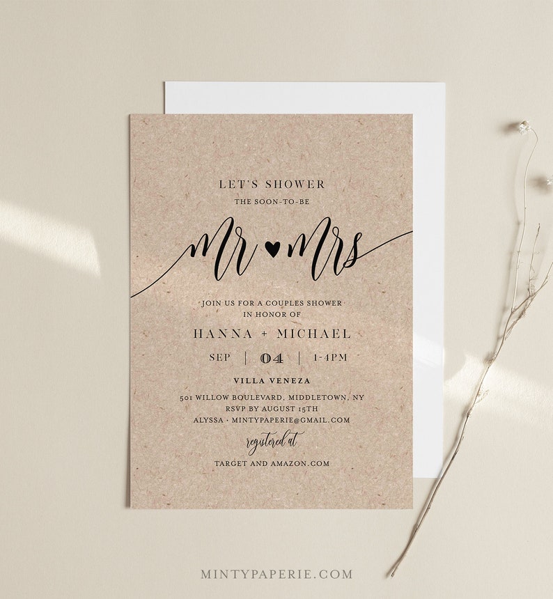 Couples Shower Invitation Template, Printable Wedding Shower Invite, Jack and Jill, Rustic Bridal Shower, 100% Editable, Templett 008-231BS image 2