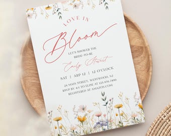 Wildflower Bridal Shower Invitation, Love in Bloom Wedding Shower Invite, Floral, Garden, Spring/Summer, Editable Template #0067-364BS