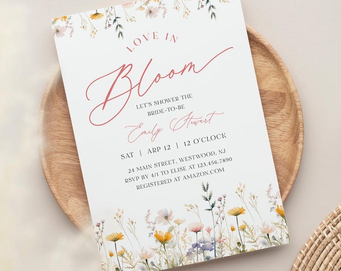 Wildflower Bridal Shower Invitation, Love in Bloom Wedding Shower Invite, Floral, Garden, Spring/Summer, Editable Template #0067-364BS