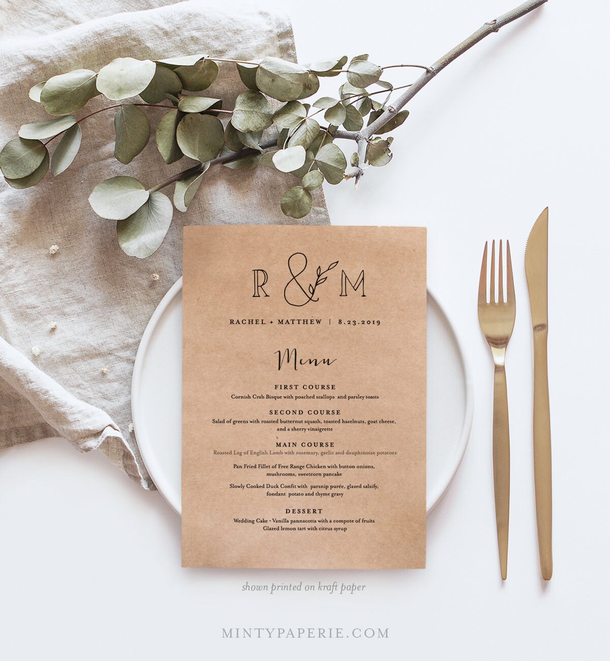 Printable Wedding Menu Template INSTANT DOWNLOAD 100 Editable Text 