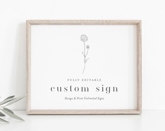 Dandelion Custom Sign Template, Minimalist Wedding or Bridal Shower Table Sign, Create Any Sign, Instant Download Templett #0006A-167CS