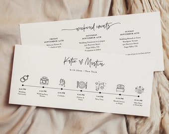 Minimalist Welcome Letter & Timeline Template, Modern Wedding Order of Events, Itinerary, Instant Download, 100% Editable Text #0009-105WDT