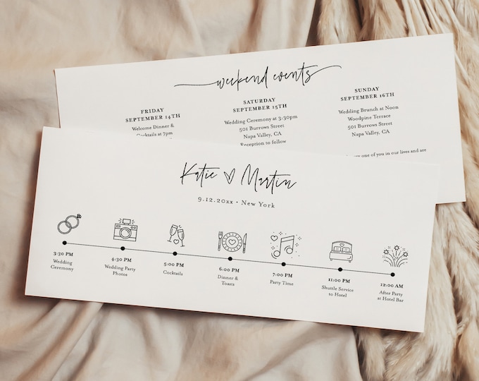 Minimalist Welcome Letter & Timeline Template, Modern Wedding Order of Events, Itinerary, Instant Download, 100% Editable Text #0009-105WDT