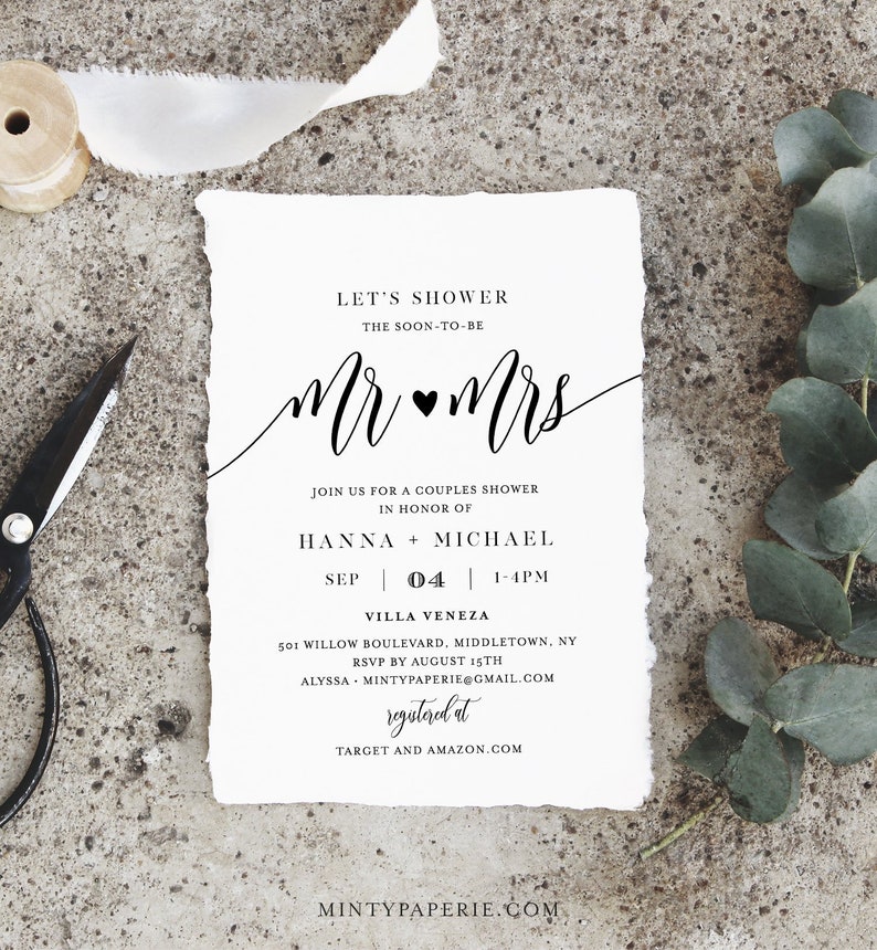 Couples Shower Invitation Template, Printable Wedding Shower Invite, Jack and Jill, Rustic Bridal Shower, 100% Editable, Templett 008-231BS image 1