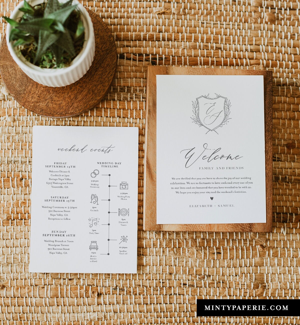 Welcome Letter Template, Wedding Itinerary Card, Greenery Welcome Bag