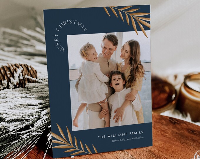 Elegant Photo Holiday Card Template, Modern Christmas Card, Editable, Add Your Own Photos, Instant Download, Templett, 5x7 #0034-173HP