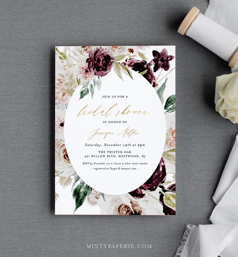 Moody Floral Bridal Shower Invitation Template Printable - Etsy