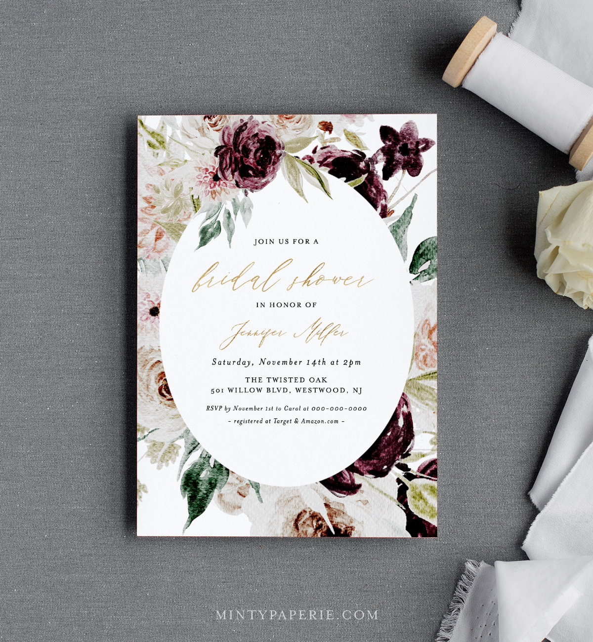 Couples Shower Marsala Blooms Wedding Shower Burgundy Floral His and Hers Shower Welcome DIY Printable Floral Options