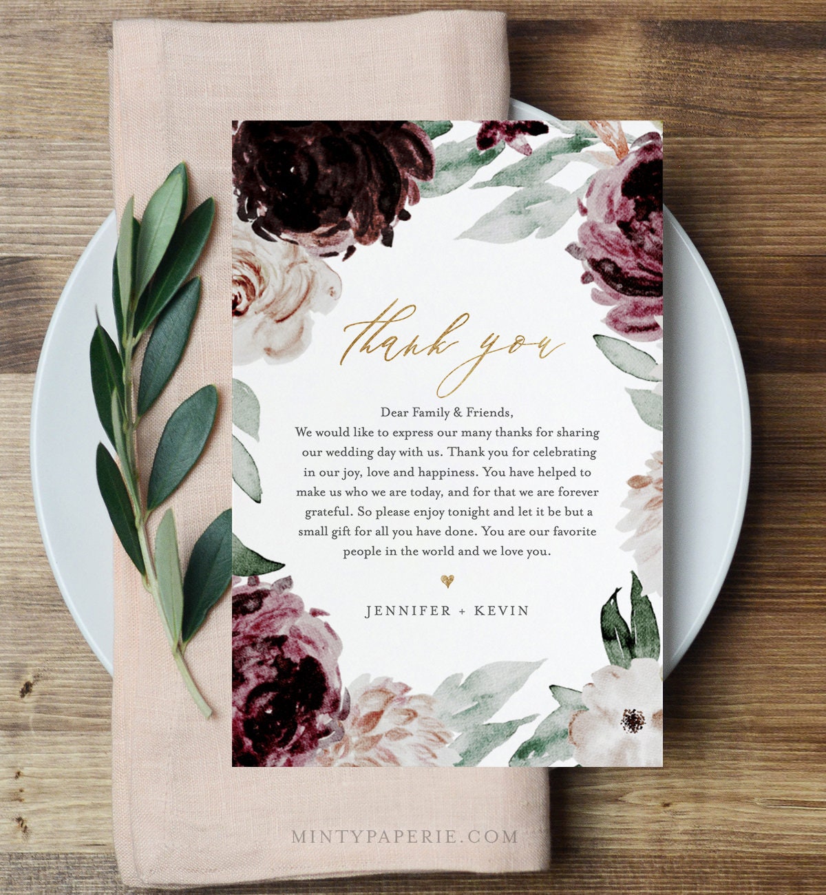 Thank You Note Template Wedding